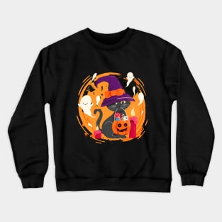 Catoween Halloween Cat Pumpkin And Candles Crewneck Sweatshirt